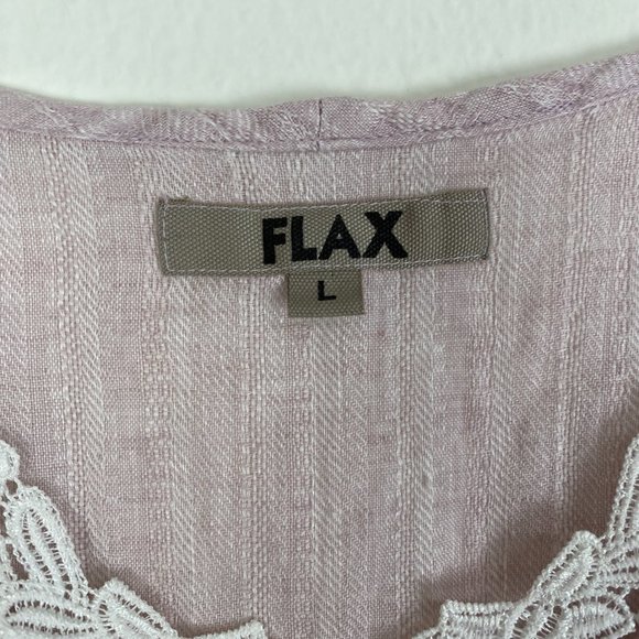 FLAX Long 100% Linen Maxi Dress Lilac Pink white Lace applique Sz L lagenlook - Picture 4 of 6